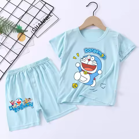 Doraemon New Pajamas for Children New Cartoon Comfortable Pajama Set Cute Baby Nightgown T-Shirt+Sho