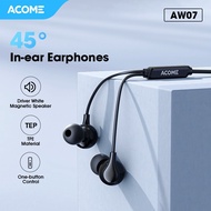 ACOME Wired Earphone AW07 Driver White Magnetic Speaker Garansi Resmi ORIGINAL