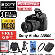 Sony alpha a3500 18-50mm kit 20MP DSLR MIRRORLESS camera + 64gb + extra battery original + bag + fil