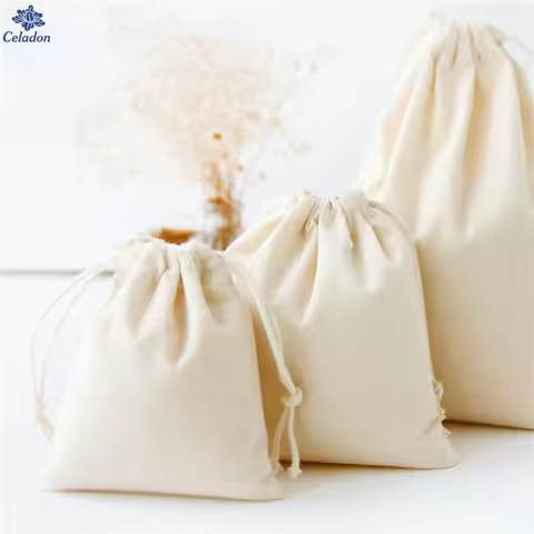 1Pcs (10x12cm,14x16cm,19x24cm,25x32cm) Gift Bags For Girls Children Canvas Pouch Drawstring Solid Co