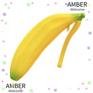 AMBER Silicone Pen Bag, Banana Shape 2.36*7.87 Inch Banana Zero Wallet, Multipurpose Yellow Silicone