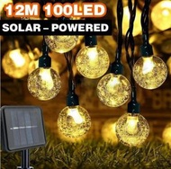 日本暢銷 - 100燈 12米 暖白 太陽能燈串 氣泡球LED戶外水晶球 彩燈 聖誕燈 花園庭院裝飾串燈