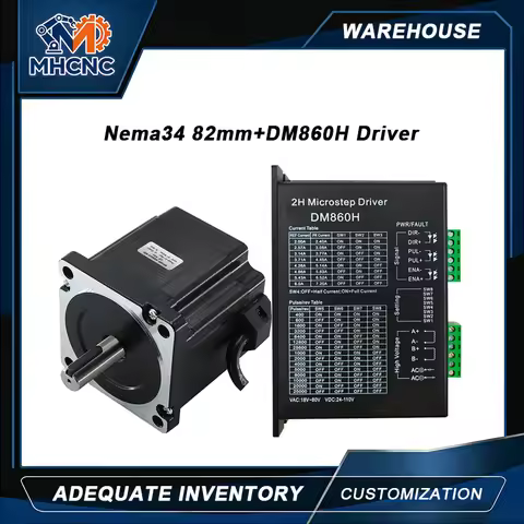 MHCNC Nema34 82mm 4.5Nm Open Loop DC Stepper Motor Kit with DM860H Driver for CNC Router Robot Arm 3