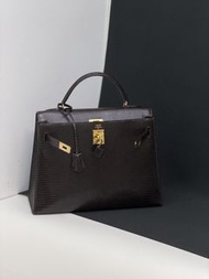 sold啦Hermes Kelly 32烏木金扣蜥蜴皮
