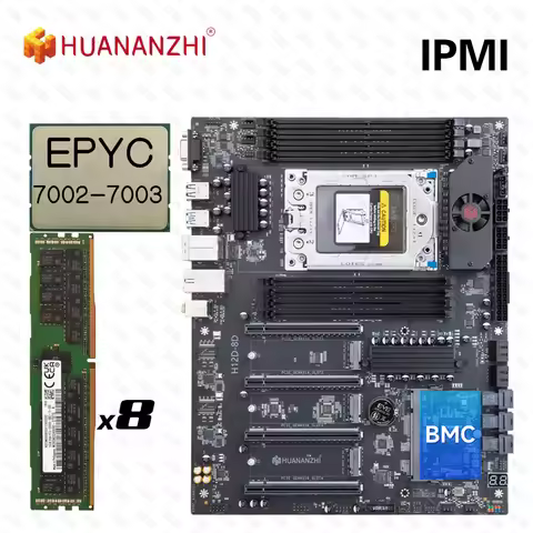 HUANANZHI H12D 8D Motherboard Set with BMC Module Support IPMI AMD EPYC 7002 7003 Series CPU 8 Chann