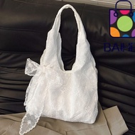 BAIHEE Floral Print Lace Handbag, Canvas With Silk Scarf Korean Style Tote Bag, YK2 Versatile Lightw