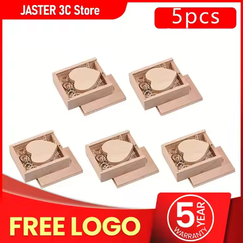 JASTER 5pcs/lot Wooden Heart + BOX USB Flash Drive Pendrive 64GB 32GB 16GB 8GB 128GB 4GB U Disk Phot