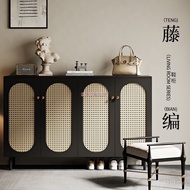 Black Antique Shoe Cabinet Black Household Door Rattan Shoe Cabinet Door Shoe Cabinet Middle Entry D