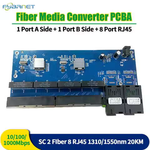 Gigabit Fiber Ethernet switch Fiber Optical Media Converter 2 port SC 8 Port RJ45 PCBA board 10/100/