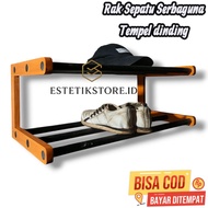 Premium Mahogany Wood Shoe Rack Wall Mounted Minimalist Multipurpose Sandal Rack Size 25x30x60cm