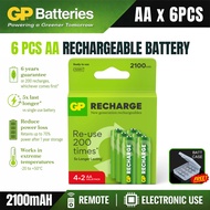 ORIGINAL GP Recharge 6PCS 2100mAh AA Rechargeable Battery (4+2 batteries pack, Precharged)