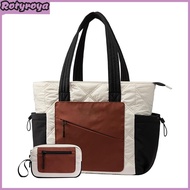 Womens Tote Bag with Cup Holder Color Blocking Clutch Bag Handbag Puffer Bag Quilted Shoulder Bag wi