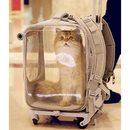 Cat Carrier Trolley Bag Draw Bar Pet Stroller Travel Carrier Cat Backpack Cage Adjustable Foldable Expandable Carrying