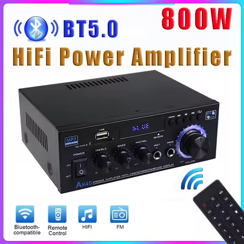 AK35/AK45 800W Home Power Amplifier 2 Channel Bluetooth 5.0 Mini Hifi Digital Stereo Sound Amplifier