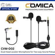 COMICA CVM-D02 DUAL-HEAD LAVALIER MICROPHONE TPE CABLE MATERIAL FOR CAMERA, CAMCORDER, SMARTPHONE & 