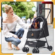 Pet Trolley Foldable Cat Dog Stroller 4 Wheels 360 Otation with Basket Storage Detachable Pet Travel Out Stroller