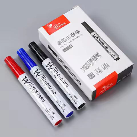 10pcs Whiteboard Marker Set,2.0mm Nib,Black Blue Red High-Volume Ink,Office Teaching Pen,Clear Handw