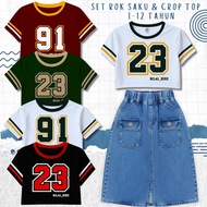 KIDS' JEANS SKIRT AND CROP TOP SET CURRENT OUTFIT girl set wear girl kids outfit