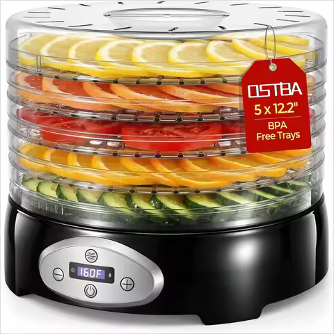 420W Food Dehydrator, 5 BPA-Free 12.2" Trays, Adjustable Temp 95–160℉, 48H Timer, Food Dryer for Fru
