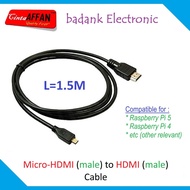 1.5 Meter Long Micro-HDMI Cable for Raspberry Pi 5/Pi 4/ORANGE Pi/Arduino Mini PC