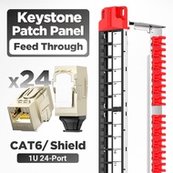 AMPCOM 1U 24-Port STP Keystone Patch Panel แบบยึดแร็คพร้อมแถบจัดระเบียบสายเคเบิลด้านหลัง โหลดเต็ม 24