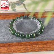 Baceda Hetian Jade deep green round bead ±9mm bracelet with certificate