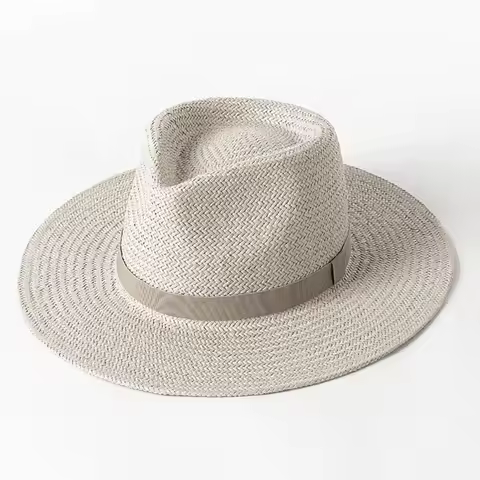 New Plain Band Panama Straw Hats for Women Summer Beach Hats Wide Brim Sun Hat Funeral Church Derby 