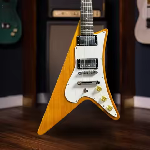 Free Shipping Yellow Electric Guitar HH Pickup 6 Strings 22 Frets Pop Rich and Mellow Tone