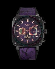 Jezper TQ021B-D9 (Black/Purple) with Purple Green Swarovski (Purple Salmon Rubber Strap)