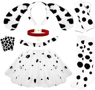 8 PCS Dalmatian Costume Kits Includes Dalmatian Ears Headband Tail Velvet Choker Gloves Tights Stick