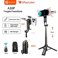MIXIO A33P Tongsis Powerbank Bluetooth Selfie Stick Tripod Mini Aluminium 80CM