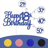 1pc Cake Topper With Candle, Glitter Blue/Gold/Black/Rose Gold, For 18th, 21st, 30th, 40th, 50th, 60