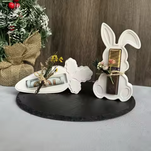Non-Stick Easter Bunny Carrot Chocolate Holder Silicone Mold Rabbit Candy Holder Cash Gift Holder Pl