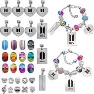 YX&amp;ST Kpop BTS Merchandise Charm Bracelet Making Kit, 34 Pcs DIY Bracelets Kit with Beads for Army Gifts