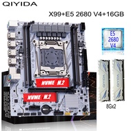 ชุดเมนบอร์ดเกมมิ่ง QIYIDA X99 พร้อม Xeon E5 2680 V4 DDR4 16GB=8Gx2 RAM M.2 NVME SATA USB สำหรับคอมพิ