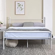 VECELO Metal Bed Frame Platform Mattress Foundation/Box Spring Replacement with Headboard &amp; Footboard, Queen, White