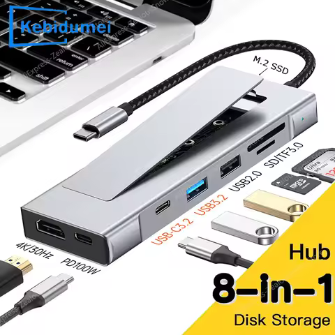 8-in-1 USB 3.2 Hub With Disk Storage Function M.2 SATA NVME SSD Type C to HDMI-Compatible Splitter S