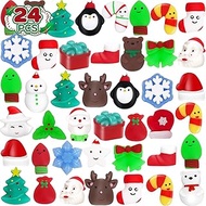 TOY Life 24 PCS Christmas Mochi Squishy Toy Christmas Prizes for Kids Christmas Party Favors Squishy Toys Bulk Christmas Treats for Kids Christmas Goodie Bag Stuffers Christmas Toys Bulk for Kids
