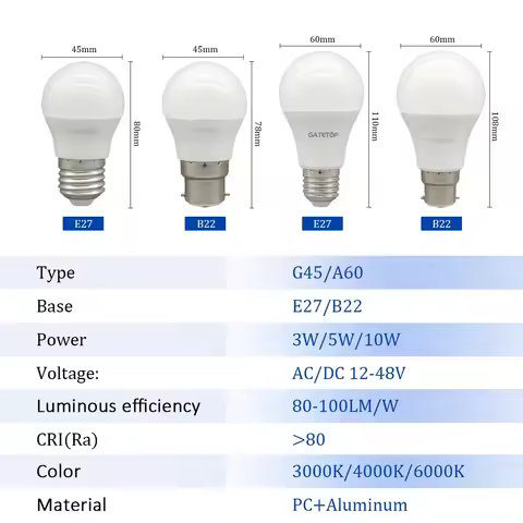 10PCS 12-48 Volt Low Voltage LED Light Bulb E27 B22 5W 10W Lighting Cold Warm White Lamp Work with S