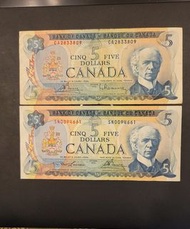 早期加拿大五元紙鈔二張