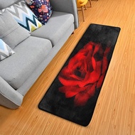 Red Rose On Black Background Runner Rug Floor Mat Non-Skid Kitchen Rug Soft Area Rug for Bathroom En