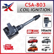 (100% ORIGINAL) ASTEMO CSA-803 Ignition Coil 3 pin plug 30520-5R0-013 (1 or 4 PCS) Civic Jazz City H