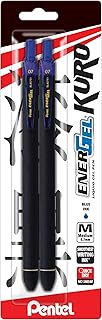 Pentel EnerGel Kuro Liquid Gel Pen, (0.7mm) Medium line, Rubberized Barrel, Refillable Blue Ink, 2 Pack