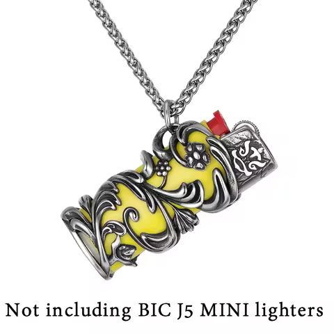 Creative Trend Pattern Hollow Crater Necklace for Small BIC J5 J25 Mini Lighter Titanium Steel Case 