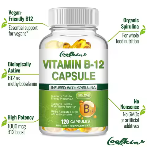 Vitamin B12 Capsules - Benefits Brain & Heart Function, Supports Memory, Learning, Helps Boost Natur