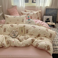 100%cotton Bear and Cartoon Printed Cadar Fitted Sheet Bed Set 3 in 1 41in 1bedsheet Set Pillowcase Single/Queen/King Bedsheet Set