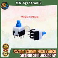 7x7mm 8x8MM Push Switch Straight Self Locking / Push On Off Button 6P Lock tactile switch 7x7 mm 8x8