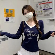 Dream clothes🎃เสื้อยืดสวยๆผู้หญิง👚เสื้อยืดแขนยาวผู้หญิง เสื้อยืดคอวีสไตล์เกาหลี เสื้อยืดพิมพ์ลายตัวอ