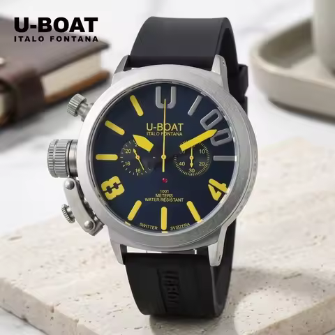 Italo Fontana Designer U-BOAT Men's Quartz Chronograph Watch, 44mm Silicone Strap 1001M Waterproof C