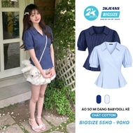 Babydoll Short-Sleeved Shirt with Flared Sleeves Fashion Cotton 2KJeans_Bigsize AT470